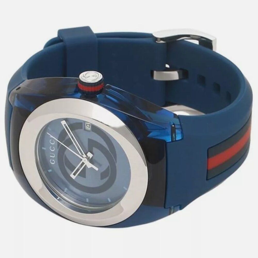 Gucci Men's Swiss Blue Watch Rubber Strap New With Box - Picture 4 of 8